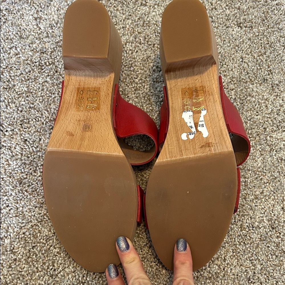 Madewell The Clara Clog Sandals Red Double-Strap Wood Block Heel Mules 9 - Picture 5 of 7